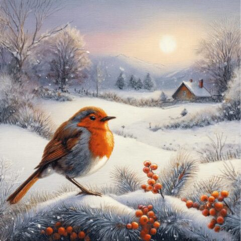 Christmas Card featuring a Robin