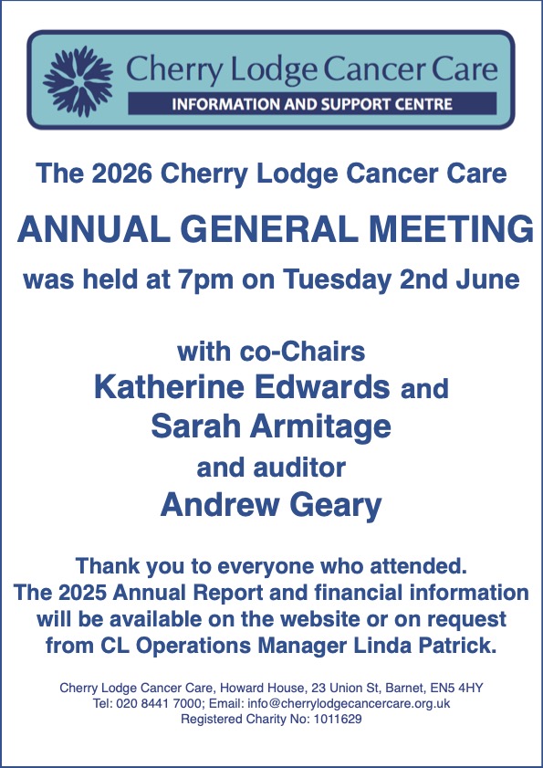 Cherry Lodge Cancer Care 2026 AGM and 2025 Annual Report and financial summary